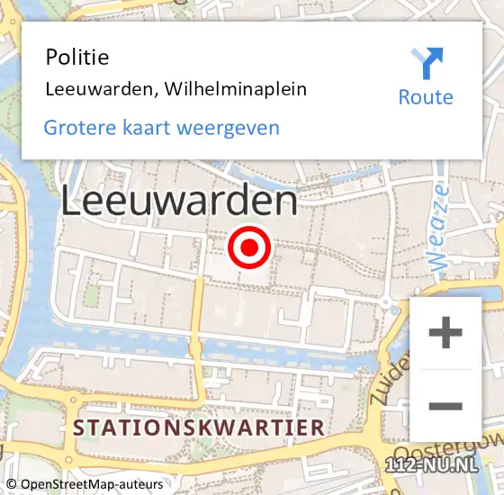 Locatie op kaart van de 112 melding: Politie Leeuwarden, Wilhelminaplein op 11 mei 2024 15:29