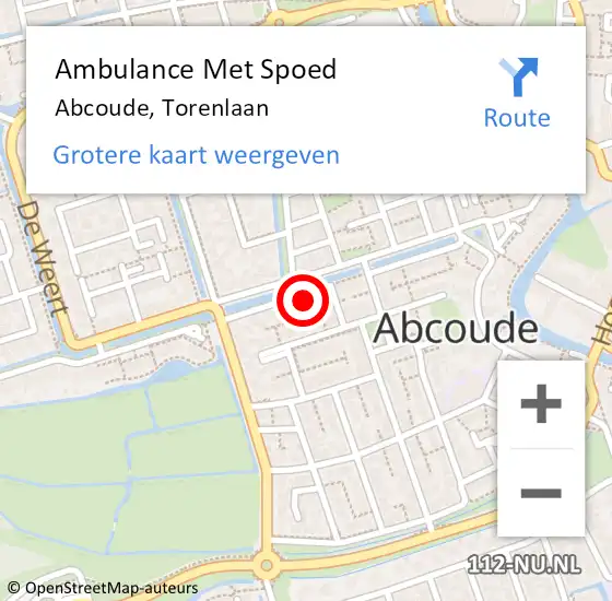 Locatie op kaart van de 112 melding: Ambulance Met Spoed Naar Abcoude, Torenlaan op 11 mei 2024 15:32