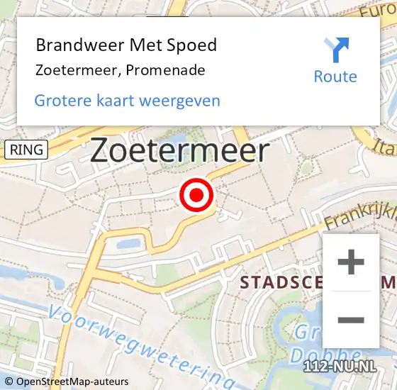 Locatie op kaart van de 112 melding: Brandweer Met Spoed Naar Zoetermeer, Promenade op 11 mei 2024 15:40
