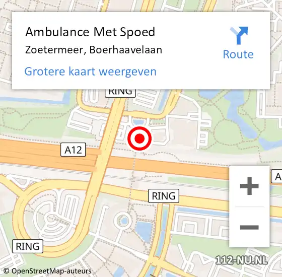 Locatie op kaart van de 112 melding: Ambulance Met Spoed Naar Zoetermeer, Boerhaavelaan op 11 mei 2024 15:40