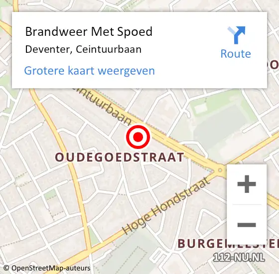 Locatie op kaart van de 112 melding: Brandweer Met Spoed Naar Deventer, Ceintuurbaan op 11 mei 2024 15:40