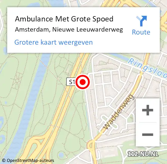Locatie op kaart van de 112 melding: Ambulance Met Grote Spoed Naar Amsterdam, Nieuwe Leeuwarderweg op 11 mei 2024 15:44