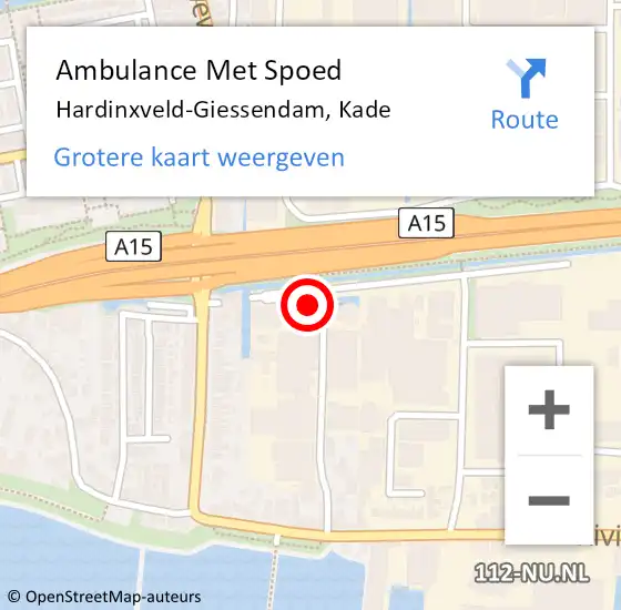 Locatie op kaart van de 112 melding: Ambulance Met Spoed Naar Hardinxveld-Giessendam, Kade op 11 mei 2024 15:50