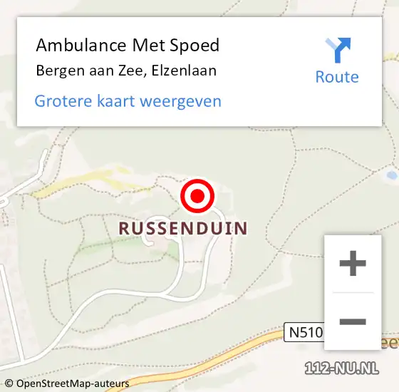 Locatie op kaart van de 112 melding: Ambulance Met Spoed Naar Bergen aan Zee, Elzenlaan op 11 mei 2024 15:55