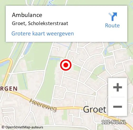 Locatie op kaart van de 112 melding: Ambulance Groet, Scholeksterstraat op 11 mei 2024 16:02