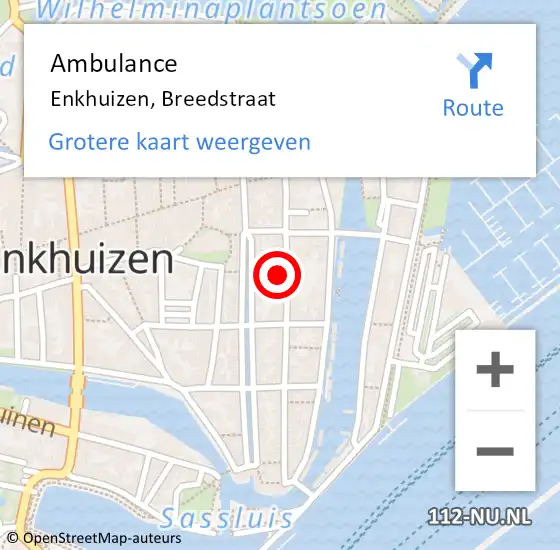 Locatie op kaart van de 112 melding: Ambulance Enkhuizen, Breedstraat op 11 mei 2024 16:09