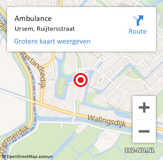 Locatie op kaart van de 112 melding: Ambulance Ursem, Ruijtersstraat op 11 mei 2024 16:11