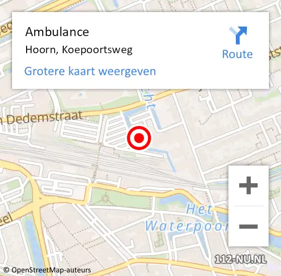 Locatie op kaart van de 112 melding: Ambulance Hoorn, Koepoortsweg op 11 mei 2024 16:12