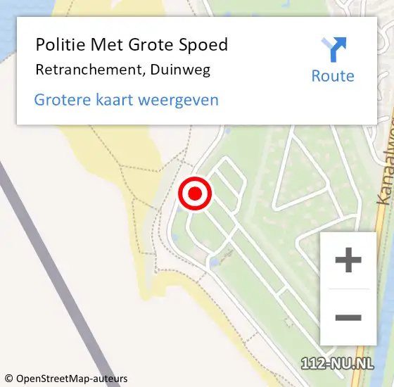 Locatie op kaart van de 112 melding: Politie Met Grote Spoed Naar Retranchement, Duinweg op 11 mei 2024 16:14