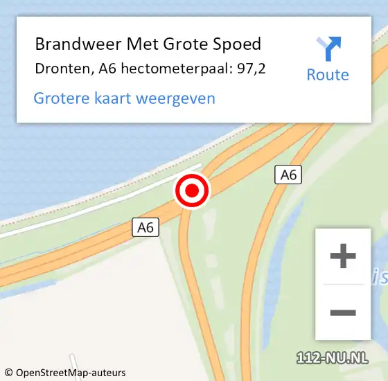 Locatie op kaart van de 112 melding: Brandweer Met Grote Spoed Naar Dronten, A6 hectometerpaal: 97,2 op 11 mei 2024 16:17