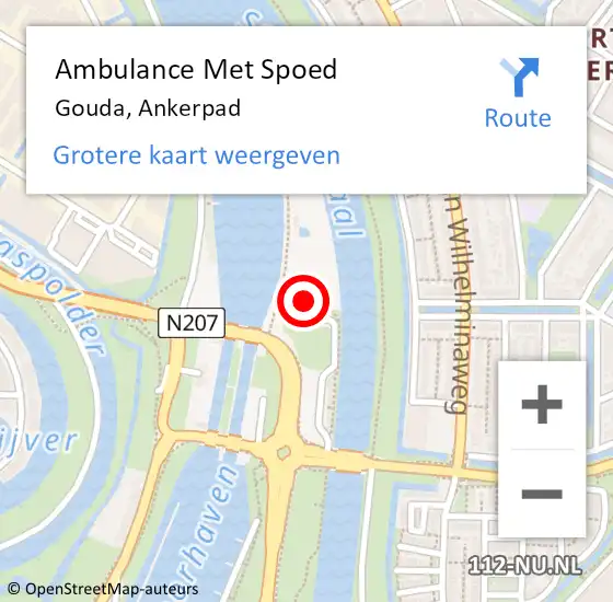 Locatie op kaart van de 112 melding: Ambulance Met Spoed Naar Gouda, Ankerpad op 11 mei 2024 16:19