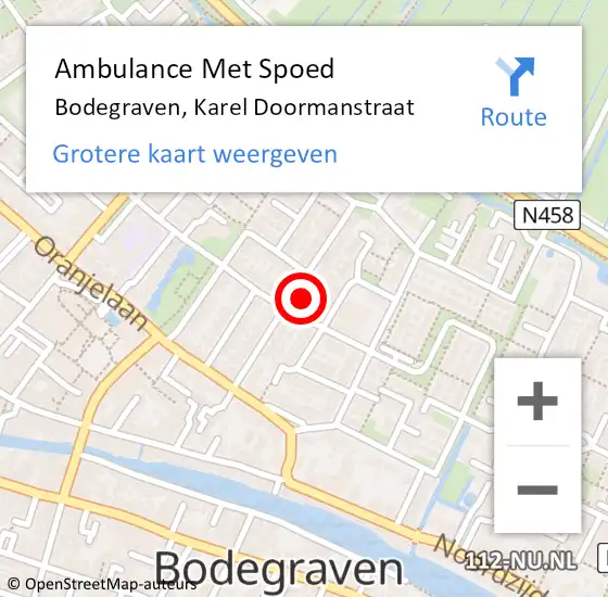 Locatie op kaart van de 112 melding: Ambulance Met Spoed Naar Bodegraven, Karel Doormanstraat op 11 mei 2024 16:24