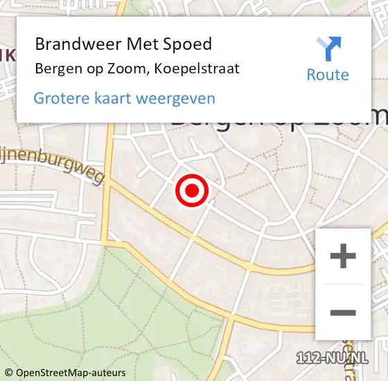 Locatie op kaart van de 112 melding: Brandweer Met Spoed Naar Bergen op Zoom, Koepelstraat op 11 mei 2024 16:25