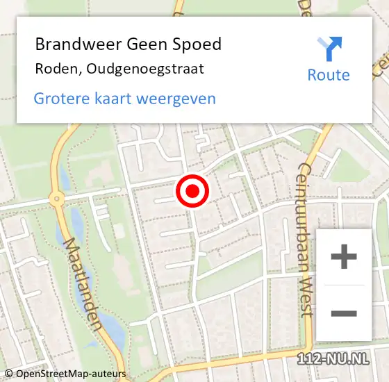 Locatie op kaart van de 112 melding: Brandweer Geen Spoed Naar Roden, Oudgenoegstraat op 11 mei 2024 16:26