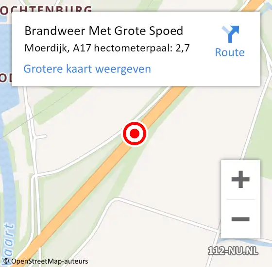 Locatie op kaart van de 112 melding: Brandweer Met Grote Spoed Naar Moerdijk, A17 hectometerpaal: 2,7 op 11 mei 2024 16:28