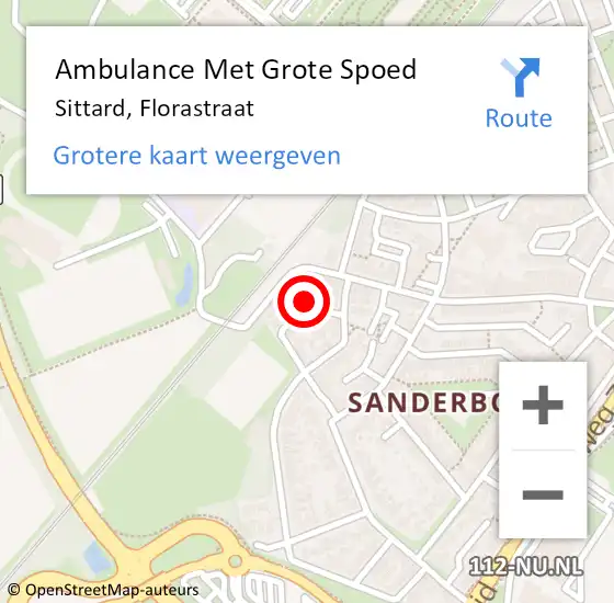 Locatie op kaart van de 112 melding: Ambulance Met Grote Spoed Naar Sittard, Florastraat op 5 oktober 2014 14:27