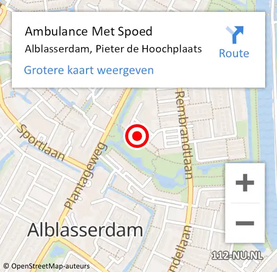 Locatie op kaart van de 112 melding: Ambulance Met Spoed Naar Alblasserdam, Pieter de Hoochplaats op 11 mei 2024 16:48