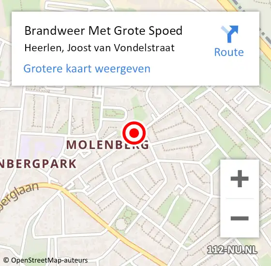 Locatie op kaart van de 112 melding: Brandweer Met Grote Spoed Naar Heerlen, Joost van Vondelstraat op 11 mei 2024 16:51