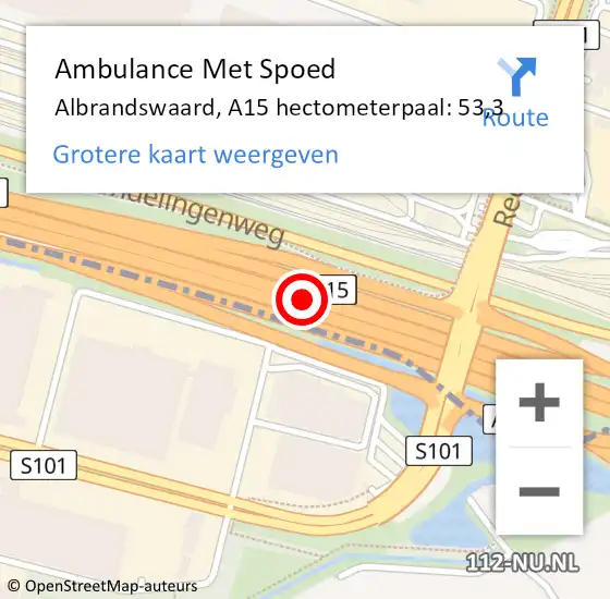 Locatie op kaart van de 112 melding: Ambulance Met Spoed Naar Albrandswaard, A15 hectometerpaal: 53,3 op 11 mei 2024 16:56