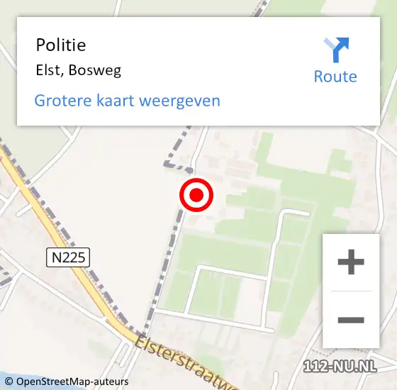 Locatie op kaart van de 112 melding: Politie Elst, Bosweg op 11 mei 2024 17:01