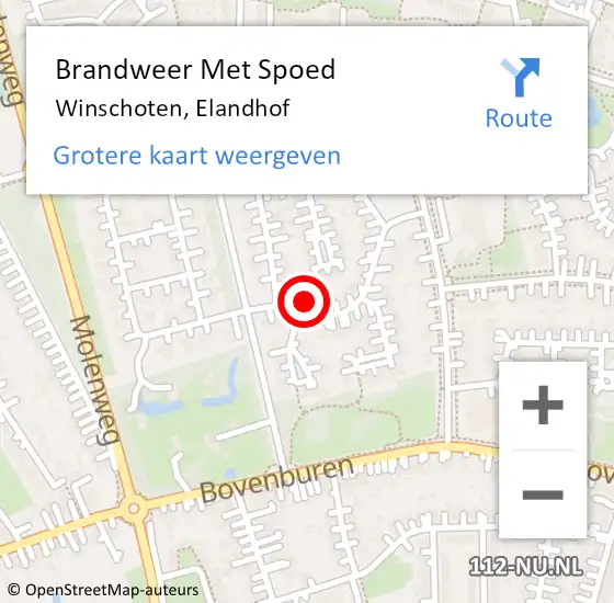 Locatie op kaart van de 112 melding: Brandweer Met Spoed Naar Winschoten, Elandhof op 5 oktober 2014 14:29