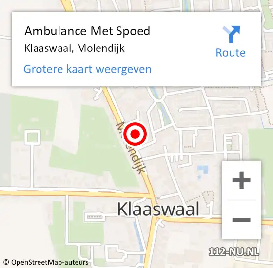 Locatie op kaart van de 112 melding: Ambulance Met Spoed Naar Klaaswaal, Molendijk op 11 mei 2024 17:25