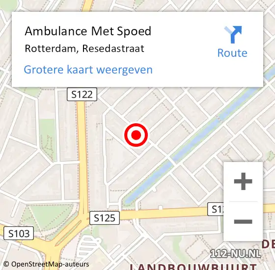 Locatie op kaart van de 112 melding: Ambulance Met Spoed Naar Rotterdam, Resedastraat op 11 mei 2024 17:29