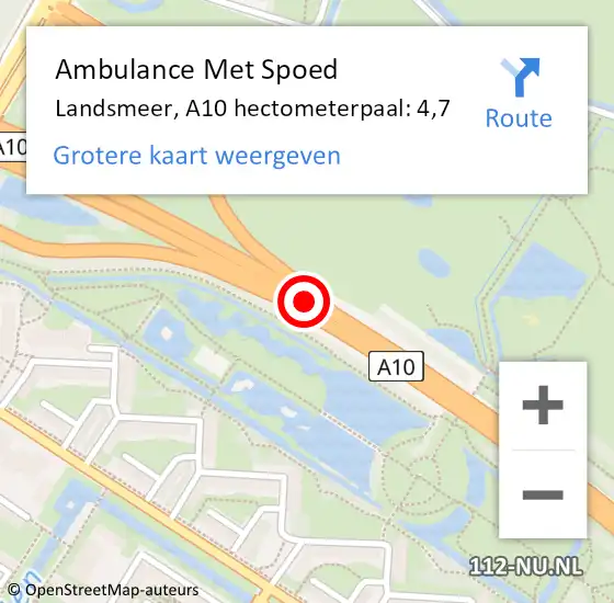 Locatie op kaart van de 112 melding: Ambulance Met Spoed Naar Landsmeer, A10 hectometerpaal: 4,7 op 11 mei 2024 17:30