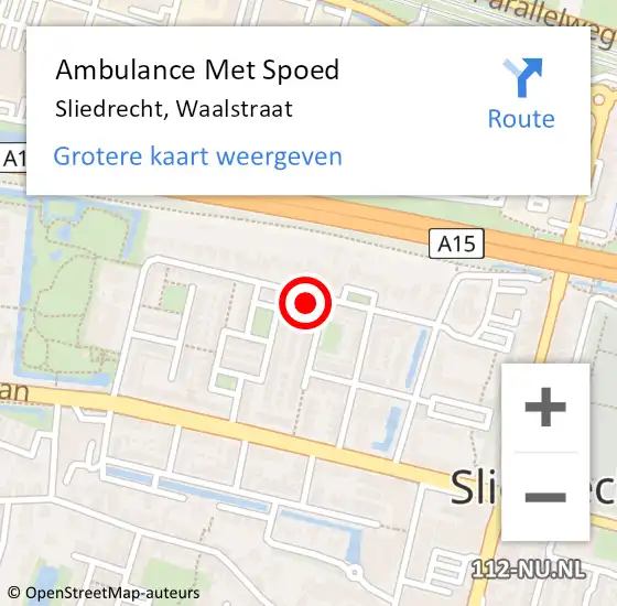 Locatie op kaart van de 112 melding: Ambulance Met Spoed Naar Sliedrecht, Waalstraat op 11 mei 2024 17:33
