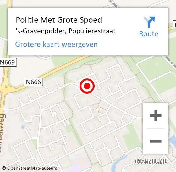 Locatie op kaart van de 112 melding: Politie Met Grote Spoed Naar 's-Gravenpolder, Populierestraat op 11 mei 2024 17:36