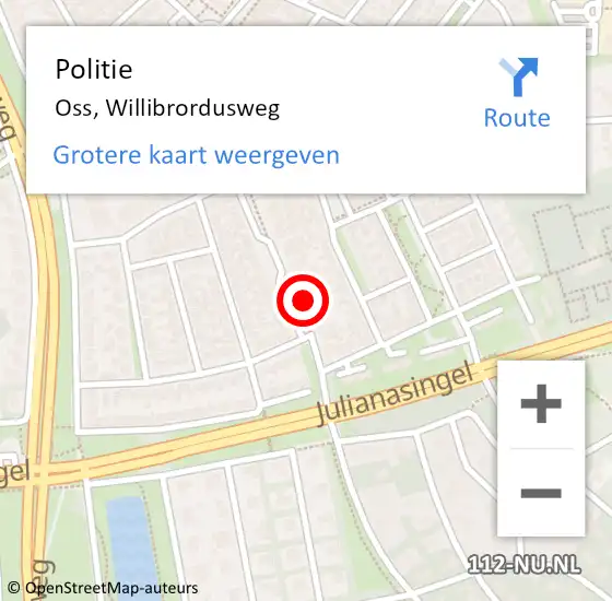 Locatie op kaart van de 112 melding: Politie Oss, Willibrordusweg op 11 mei 2024 17:38