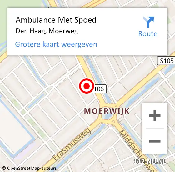 Locatie op kaart van de 112 melding: Ambulance Met Spoed Naar Den Haag, Moerweg op 11 mei 2024 17:44