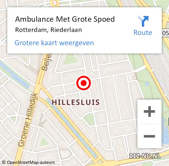 Locatie op kaart van de 112 melding: Ambulance Met Grote Spoed Naar Rotterdam, Riederlaan op 11 mei 2024 17:50