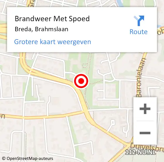 Locatie op kaart van de 112 melding: Brandweer Met Spoed Naar Breda, Brahmslaan op 11 mei 2024 17:53