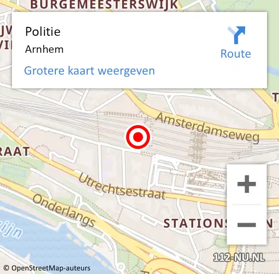 Locatie op kaart van de 112 melding: Politie Arnhem op 11 mei 2024 18:01