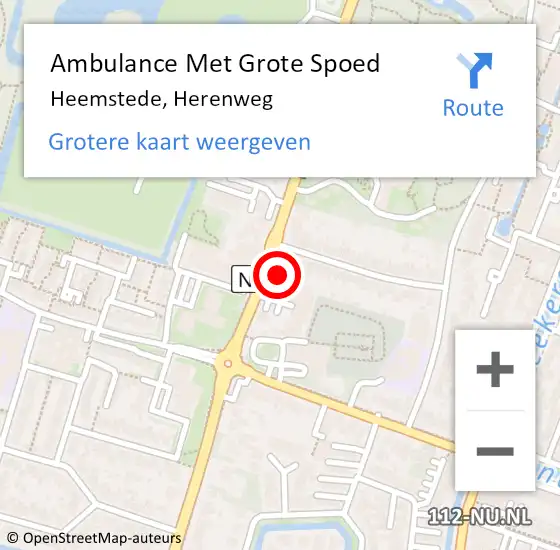 Locatie op kaart van de 112 melding: Ambulance Met Grote Spoed Naar Heemstede, Herenweg op 11 mei 2024 18:02