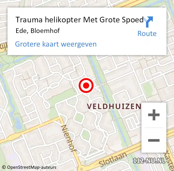 Locatie op kaart van de 112 melding: Trauma helikopter Met Grote Spoed Naar Ede, Bloemhof op 11 mei 2024 18:25