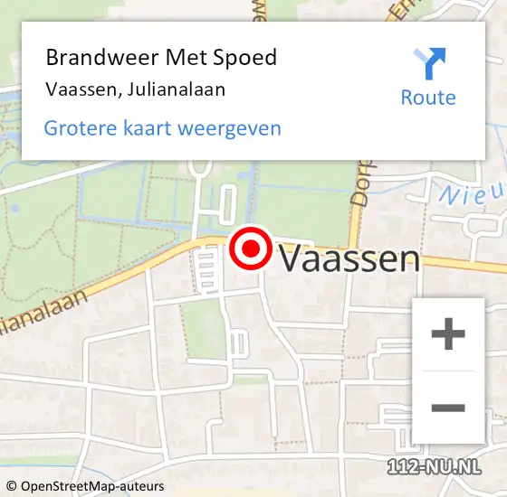 Locatie op kaart van de 112 melding: Brandweer Met Spoed Naar Vaassen, Julianalaan op 5 oktober 2014 14:37