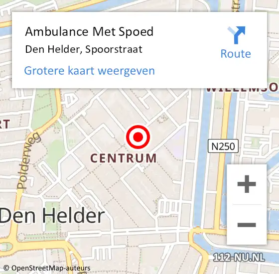 Locatie op kaart van de 112 melding: Ambulance Met Spoed Naar Den Helder, Spoorstraat op 11 mei 2024 18:29