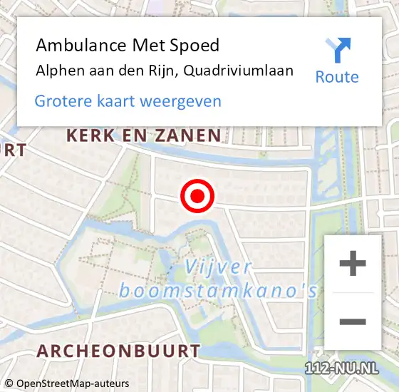 Locatie op kaart van de 112 melding: Ambulance Met Spoed Naar Alphen aan den Rijn, Quadriviumlaan op 11 mei 2024 18:50