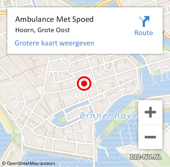 Locatie op kaart van de 112 melding: Ambulance Met Spoed Naar Hoorn, Grote Oost op 11 mei 2024 18:53