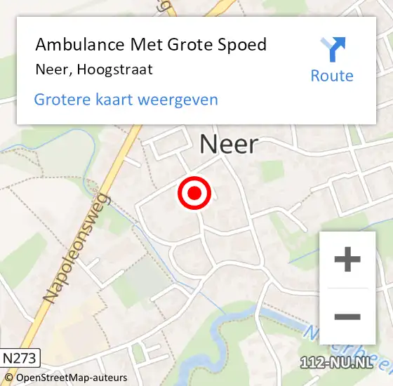 Locatie op kaart van de 112 melding: Ambulance Met Grote Spoed Naar Neer, Hoogstraat op 11 mei 2024 18:59