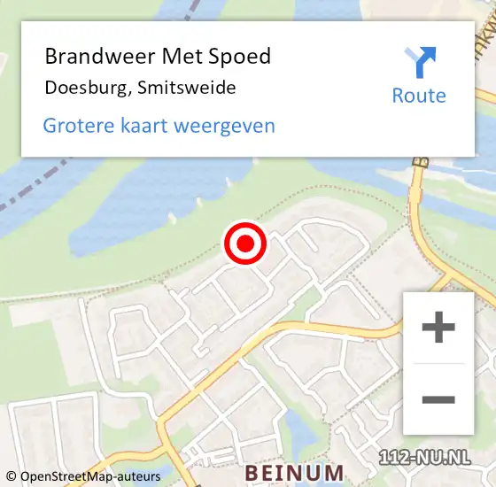 Locatie op kaart van de 112 melding: Brandweer Met Spoed Naar Doesburg, Smitsweide op 11 mei 2024 18:59