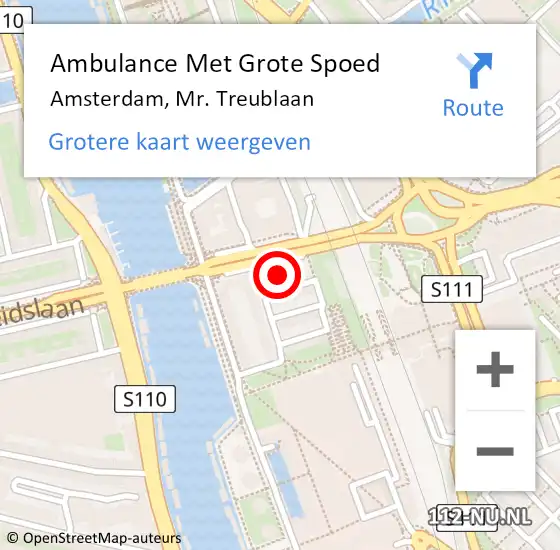Locatie op kaart van de 112 melding: Ambulance Met Grote Spoed Naar Amsterdam, Mr. Treublaan op 11 mei 2024 19:04