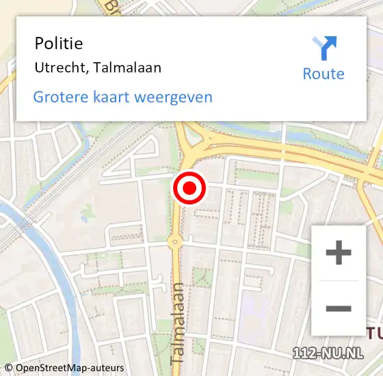Locatie op kaart van de 112 melding: Politie Utrecht, Talmalaan op 11 mei 2024 19:12