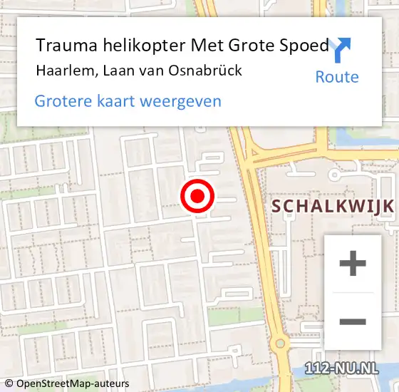 Locatie op kaart van de 112 melding: Trauma helikopter Met Grote Spoed Naar Haarlem, Laan van Osnabrück op 11 mei 2024 19:14