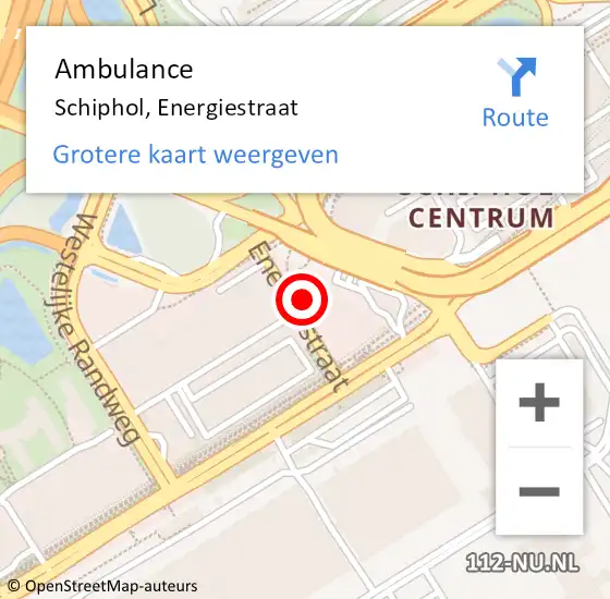 Locatie op kaart van de 112 melding: Ambulance Schiphol, Energiestraat op 11 mei 2024 19:16