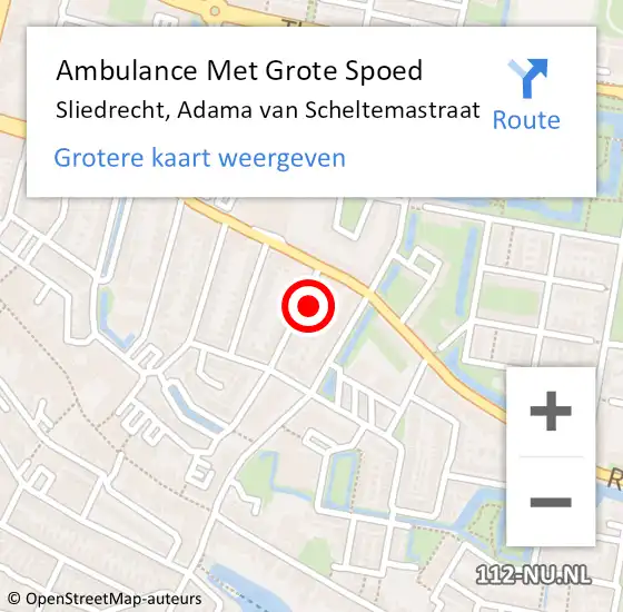 Locatie op kaart van de 112 melding: Ambulance Met Grote Spoed Naar Sliedrecht, Adama van Scheltemastraat op 11 mei 2024 19:17