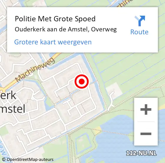 Locatie op kaart van de 112 melding: Politie Met Grote Spoed Naar Ouderkerk aan de Amstel, Overweg op 11 mei 2024 19:17