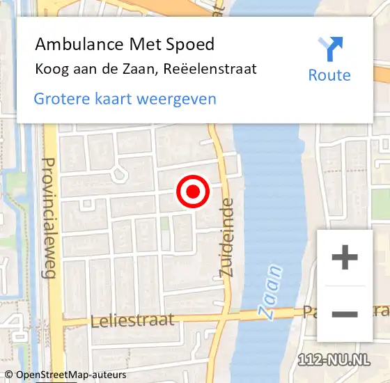 Locatie op kaart van de 112 melding: Ambulance Met Spoed Naar Koog aan de Zaan, Reëelenstraat op 11 mei 2024 19:18